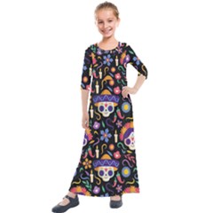 Dia De Los Muertos Kids  Quarter Sleeve Maxi Dress by Sobalvarro