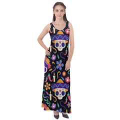 Dia De Los Muertos Sleeveless Velour Maxi Dress by Sobalvarro