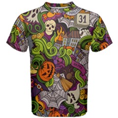 Halloween Doodle Vector Seamless Pattern Men s Cotton Tee by Sobalvarro