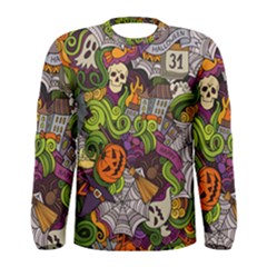 Halloween Doodle Vector Seamless Pattern Men s Long Sleeve Tee by Sobalvarro