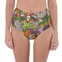 Halloween Doodle Vector Seamless Pattern Reversible High-waist Bikini Bottoms by Sobalvarro