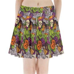 Halloween Doodle Vector Seamless Pattern Pleated Mini Skirt by Sobalvarro