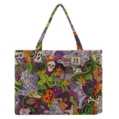 Halloween Doodle Vector Seamless Pattern Zipper Medium Tote Bag by Sobalvarro