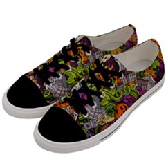 Halloween Doodle Vector Seamless Pattern Men s Low Top Canvas Sneakers by Sobalvarro