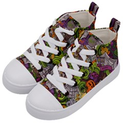 Halloween Doodle Vector Seamless Pattern Kids  Mid-top Canvas Sneakers by Sobalvarro