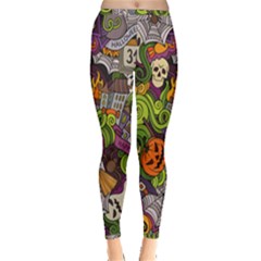 Halloween Doodle Vector Seamless Pattern Inside Out Leggings by Sobalvarro