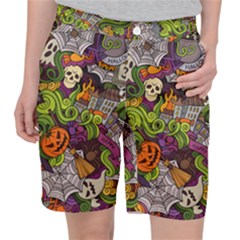 Halloween Doodle Vector Seamless Pattern Pocket Shorts by Sobalvarro