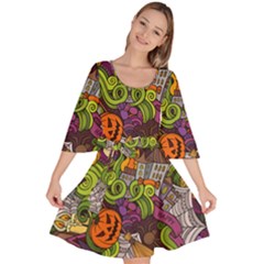 Halloween Doodle Vector Seamless Pattern Velour Kimono Dress by Sobalvarro