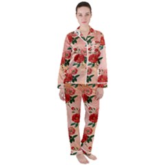 Pattern Flower Paper Satin Long Sleeve Pyjamas Set