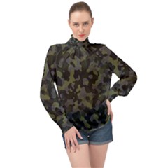 Camouflage Vert High Neck Long Sleeve Chiffon Top by kcreatif