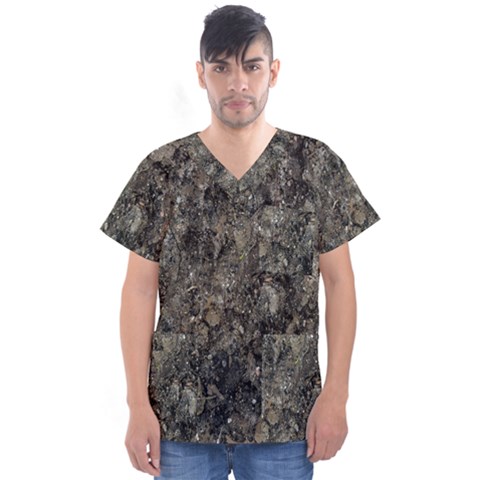 Grunge Organic Texture Print Men s V-neck Scrub Top by dflcprintsclothing