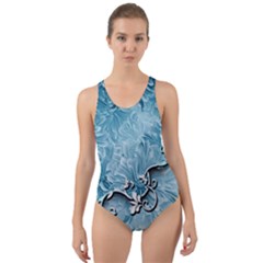 Wonderful Blue Flowers Cut-out Back One Piece Swimsuit by FantasyWorld7