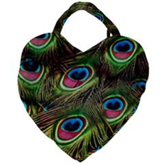 Peacock Feathers Color Plumage Giant Heart Shaped Tote