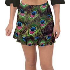 Peacock Feathers Color Plumage Fishtail Mini Chiffon Skirt