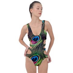 Peacock Feathers Color Plumage Side Cut Out Swimsuit by Celenk