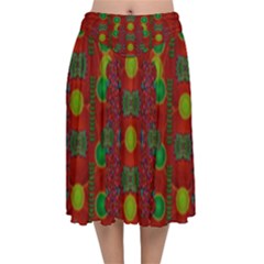 In Time For The Season Of Christmas Velvet Flared Midi Skirt