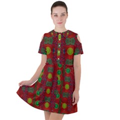 In Time For The Season Of Christmas Short Sleeve Shoulder Cut Out Dress 