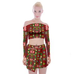 In Time For The Season Of Christmas An Jule Off Shoulder Top With Mini Skirt Set by pepitasart