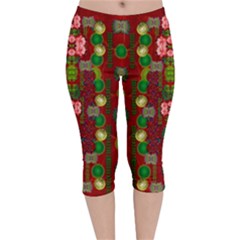 In Time For The Season Of Christmas An Jule Velvet Capri Leggings  by pepitasart