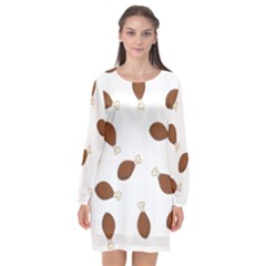 Turkey Leg Pattern - Thanksgiving Long Sleeve Chiffon Shift Dress 