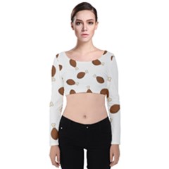 Turkey Leg Pattern - Thanksgiving Velvet Long Sleeve Crop Top