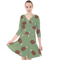 Turkey Leg Pattern - Thanksgiving Quarter Sleeve Front Wrap Dress