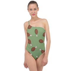 Turkey Leg Pattern - Thanksgiving Classic One Shoulder Swimsuit