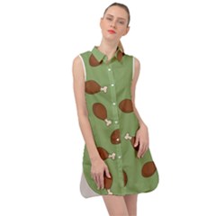 Turkey Leg Pattern - Thanksgiving Sleeveless Shirt Dress