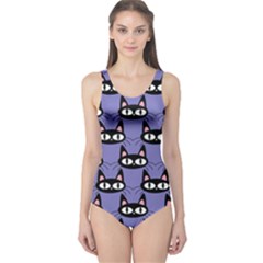 Cute Black Cat Pattern One Piece Swimsuit by Valentinaart