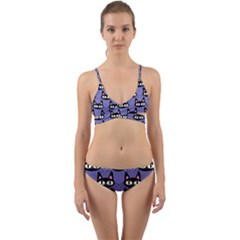 Cute Black Cat Pattern Wrap Around Bikini Set