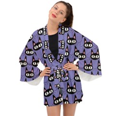 Cute Black Cat Pattern Long Sleeve Kimono by Valentinaart