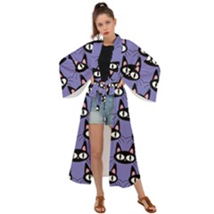 Cute Black Cat Pattern Maxi Kimono by Valentinaart