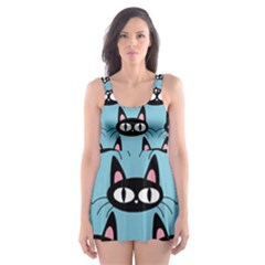 Cute Black Cat Pattern Skater Dress Swimsuit by Valentinaart