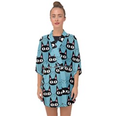 Cute Black Cat Pattern Half Sleeve Chiffon Kimono by Valentinaart