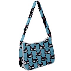 Cute Black Cat Pattern Zip Up Shoulder Bag by Valentinaart