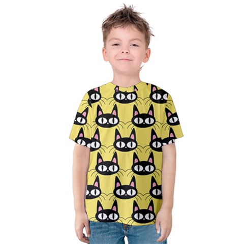 Cute Black Cat Pattern Kids  Cotton Tee by Valentinaart