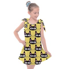 Cute Black Cat Pattern Kids  Tie Up Tunic Dress