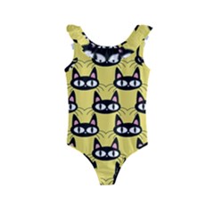 Cute Black Cat Pattern Kids  Frill Swimsuit by Valentinaart