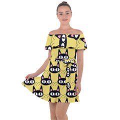 Cute Black Cat Pattern Off Shoulder Velour Dress by Valentinaart