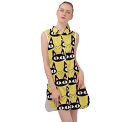 Cute Black Cat Pattern Sleeveless Shirt Dress by Valentinaart