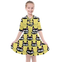 Cute Black Cat Pattern Kids  All Frills Chiffon Dress by Valentinaart