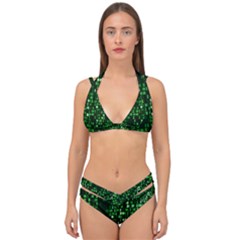 Abstract Plaid Green Double Strap Halter Bikini Set by HermanTelo