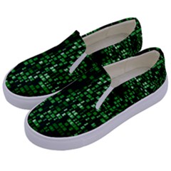 Abstract Plaid Green Kids  Canvas Slip Ons
