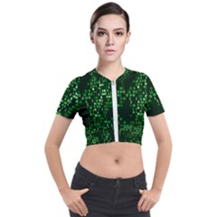 Abstract Plaid Green Short Sleeve Cropped Jacket by HermanTelo