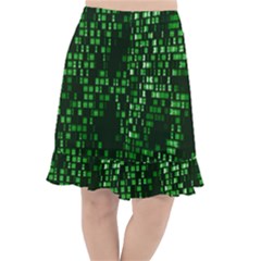 Abstract Plaid Green Fishtail Chiffon Skirt