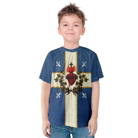 Quebec Flag Drapeau Québec Patriote Carillon Sacré-coeur Christian Catholic Old Vintage With Fleurs De Lys Kids  Cotton Tee by Quebec