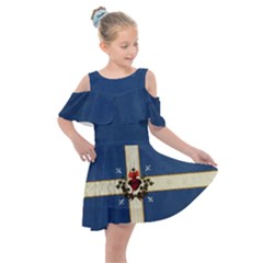 Quebec Flag Drapeau Québec Patriote Carillon Sacré-coeur Christian Catholic Old Vintage With Fleurs De Lys Kids  Shoulder Cutout Chiffon Dress by Quebec