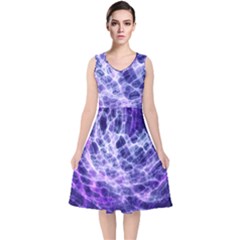 Abstract Space V-neck Midi Sleeveless Dress 
