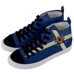 Quebec Flag Drapeau Québec Patriote Carillon Sacré-coeur Christian Catholic Old Vintage With Fleurs De Lys Women s Mid-top Canvas Sneakers by Quebec