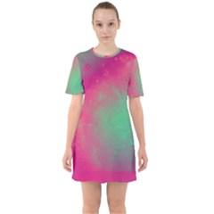 Effet Galaxy Rose/vert Sixties Short Sleeve Mini Dress by kcreatif